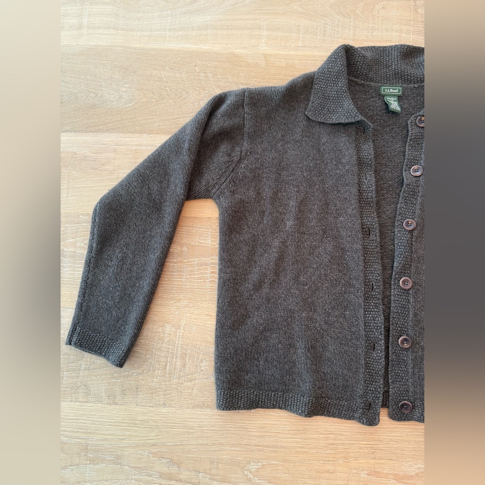 L.L. Bean Women's Dark Charcoal Button-Up Collar Cardigan - Picture 3 of 12